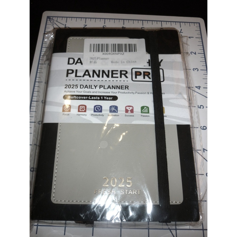 2025 Daily Planner Hardcover Softcover Elastic Band Black Gray Fresh‎ Start